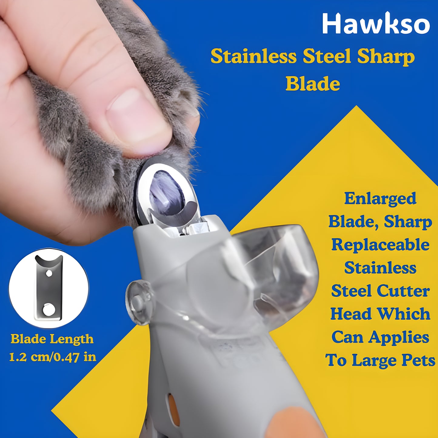 LED Pet Nail Clippers by Hawkso - LED Light, Safety Guard, Non-Slip Handle for Precise Grooming