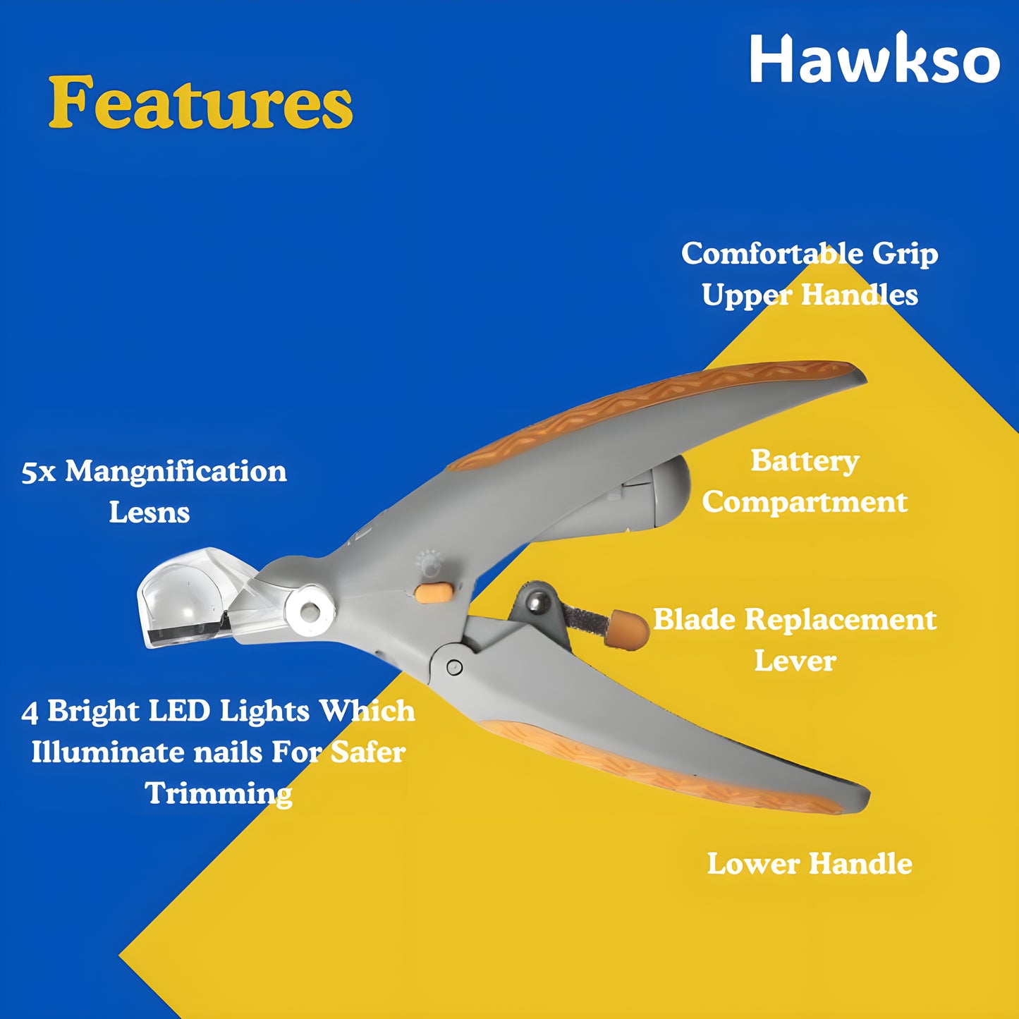 LED Pet Nail Clippers by Hawkso - LED Light, Safety Guard, Non-Slip Handle for Precise Grooming