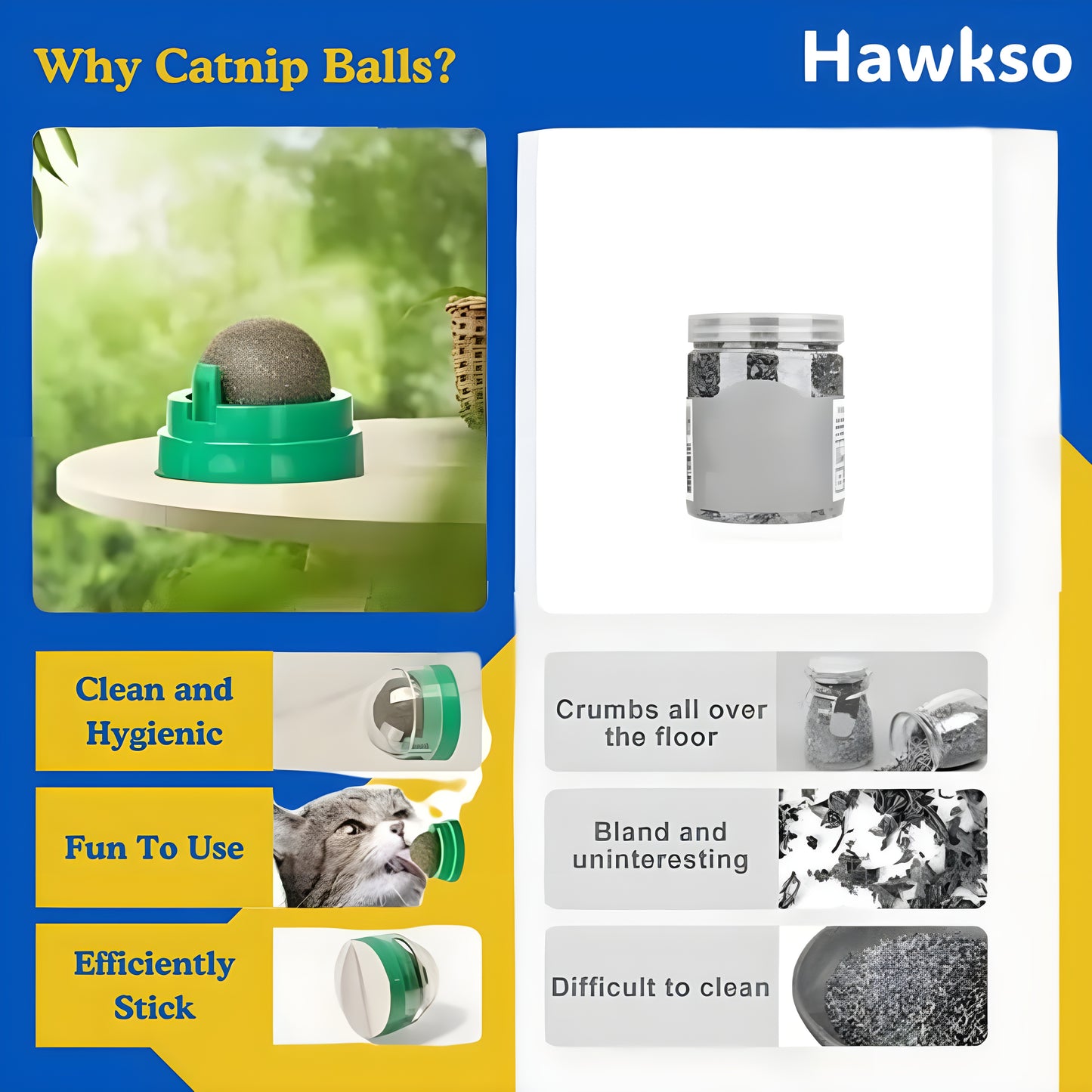 Catnip Toy Balls by Hawkso - (Set of 4) - Edible Chew Toys for Cats with Teeth Cleaning Benefits