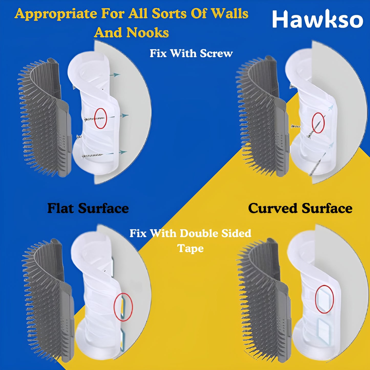 Self-Grooming Wall Corner Cat Brush with Massage Combs by Hawkso - Purrfect for Cats & Kittens