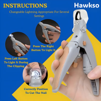 LED Pet Nail Clippers by Hawkso - LED Light, Safety Guard, Non-Slip Handle for Precise Grooming